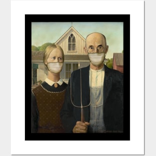 Famous Painting Americana Masked Farmer and Wife Posters and Art